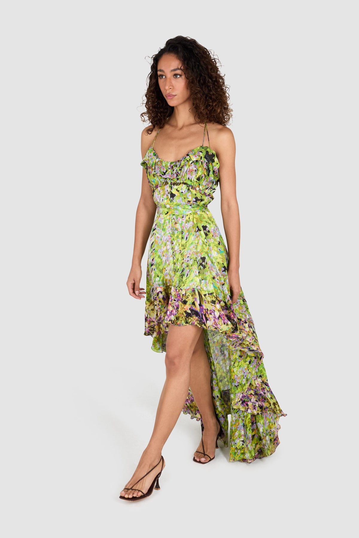 Roberto Cavalli 2009 Green Ruffled Floral Asymmetric Dress