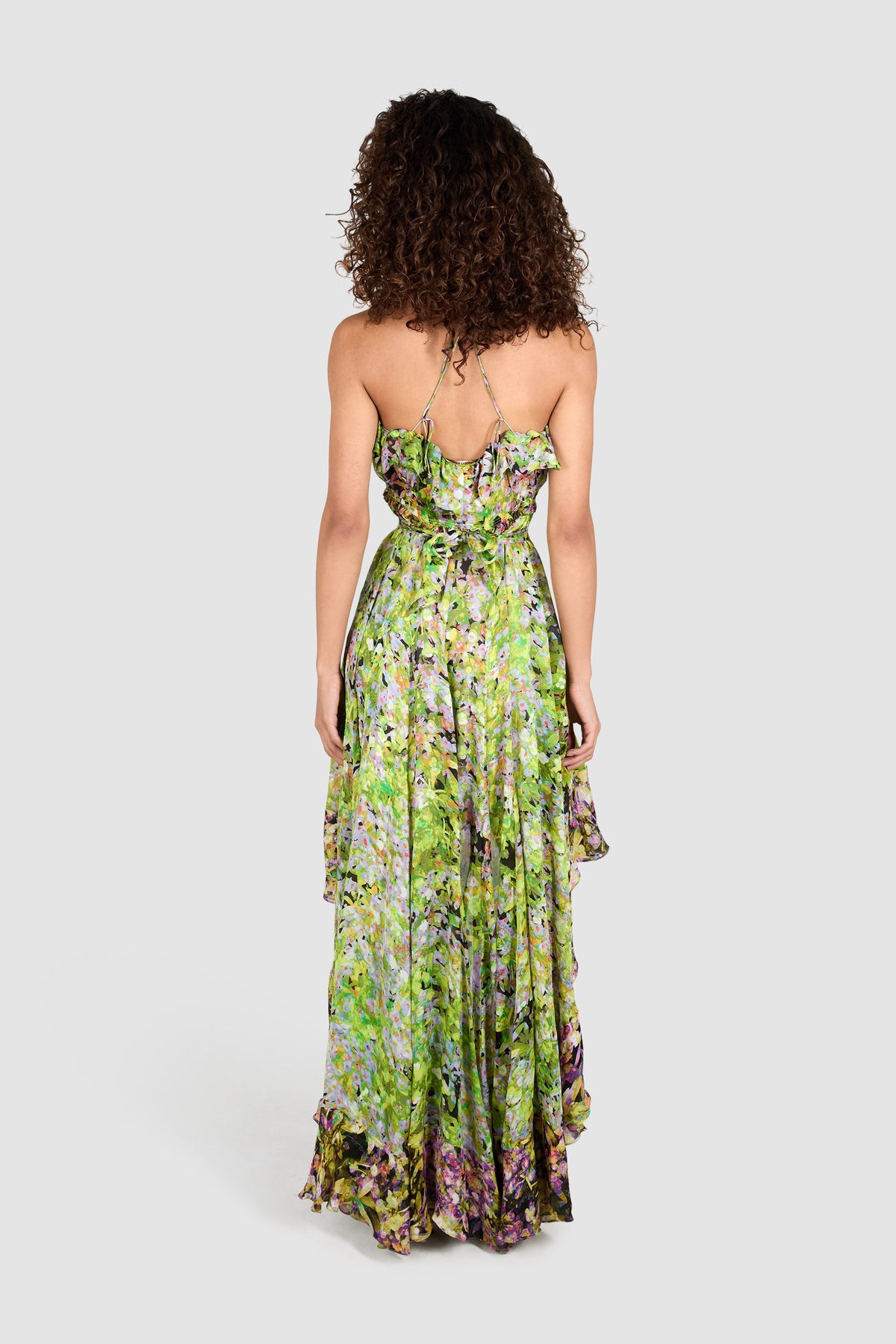 Roberto Cavalli 2009 Green Ruffled Floral Asymmetric Dress