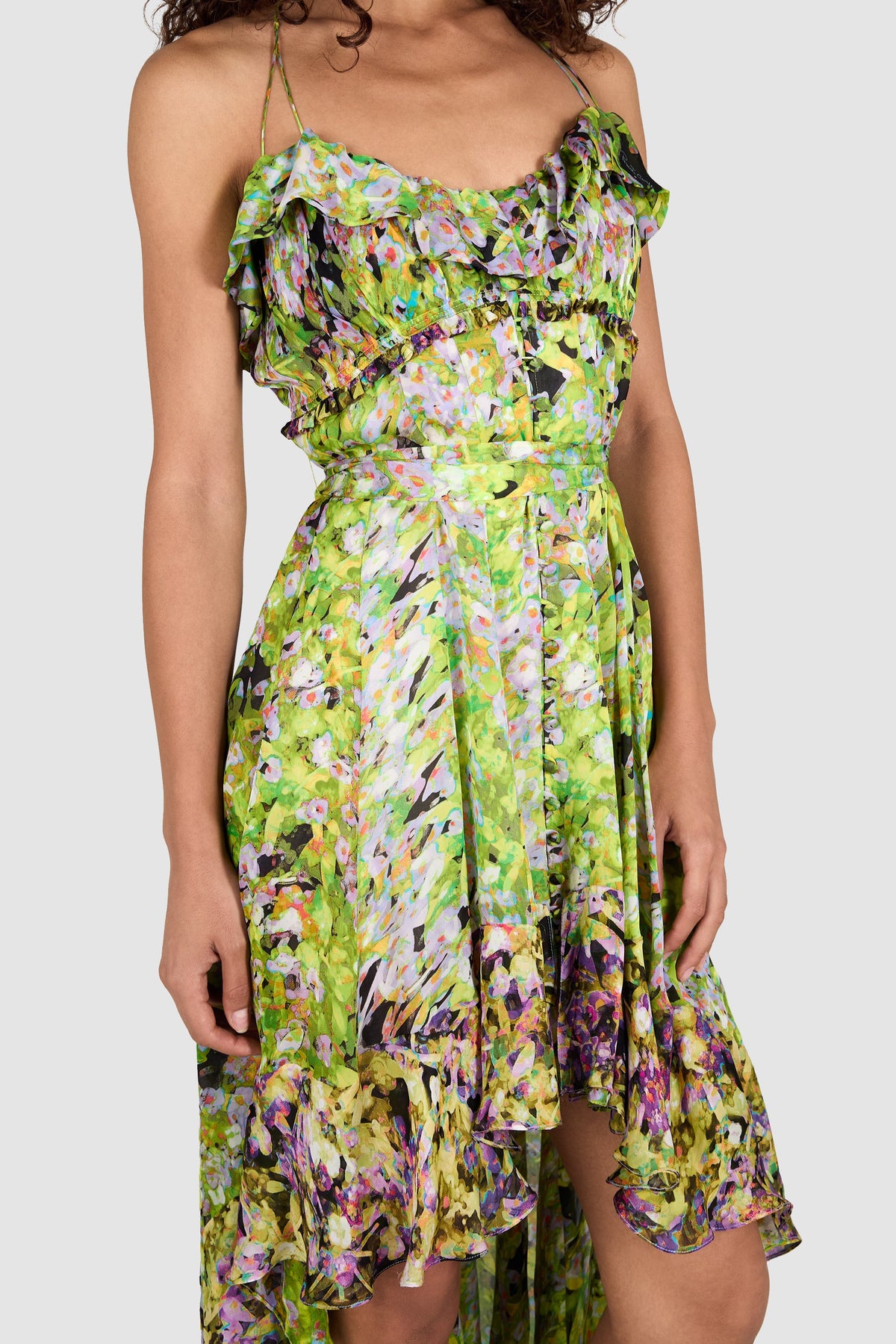 Roberto Cavalli 2009 Green Ruffled Floral Asymmetric Dress