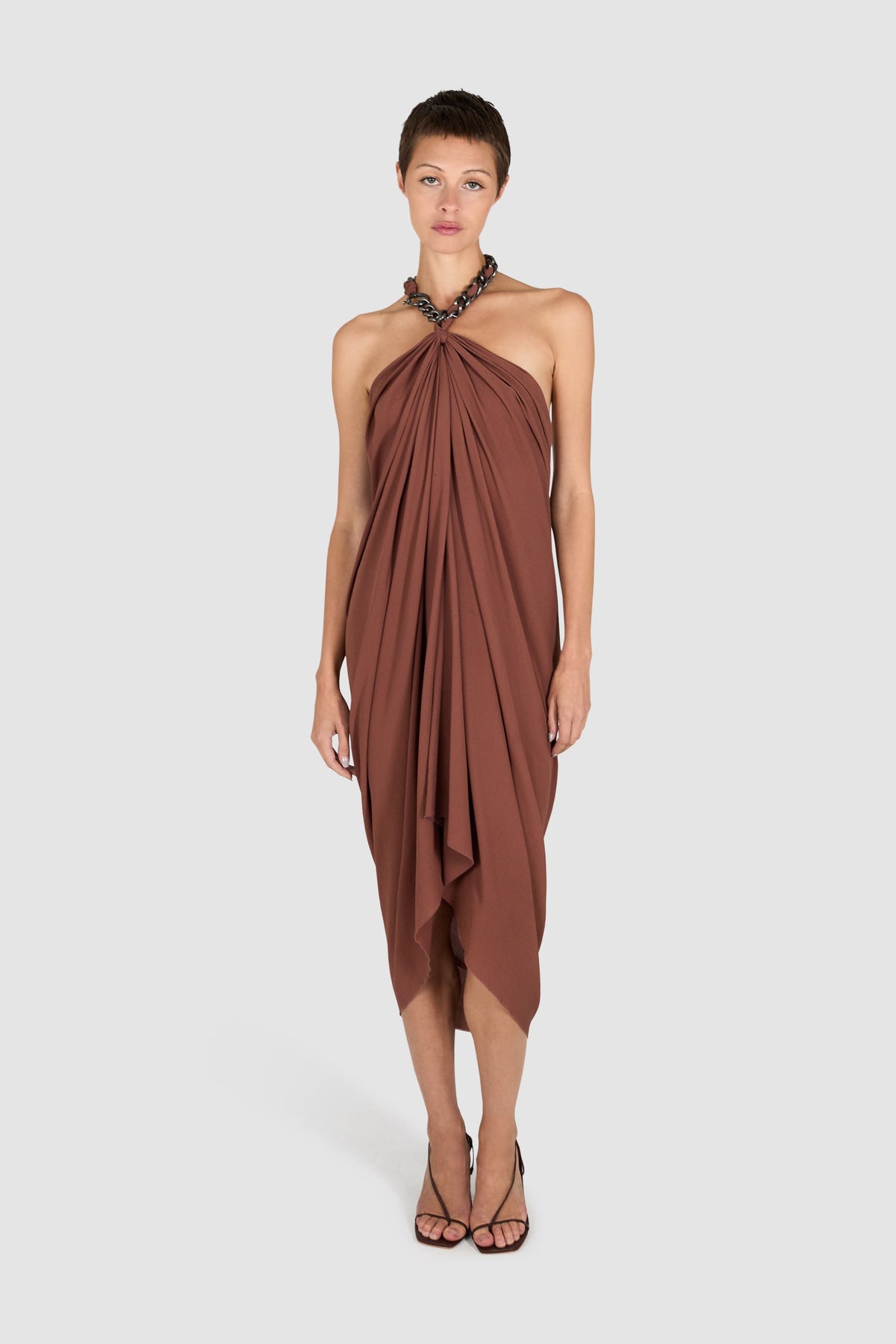 Lanvin 2011 Brown Chain Neckline Backless Dress