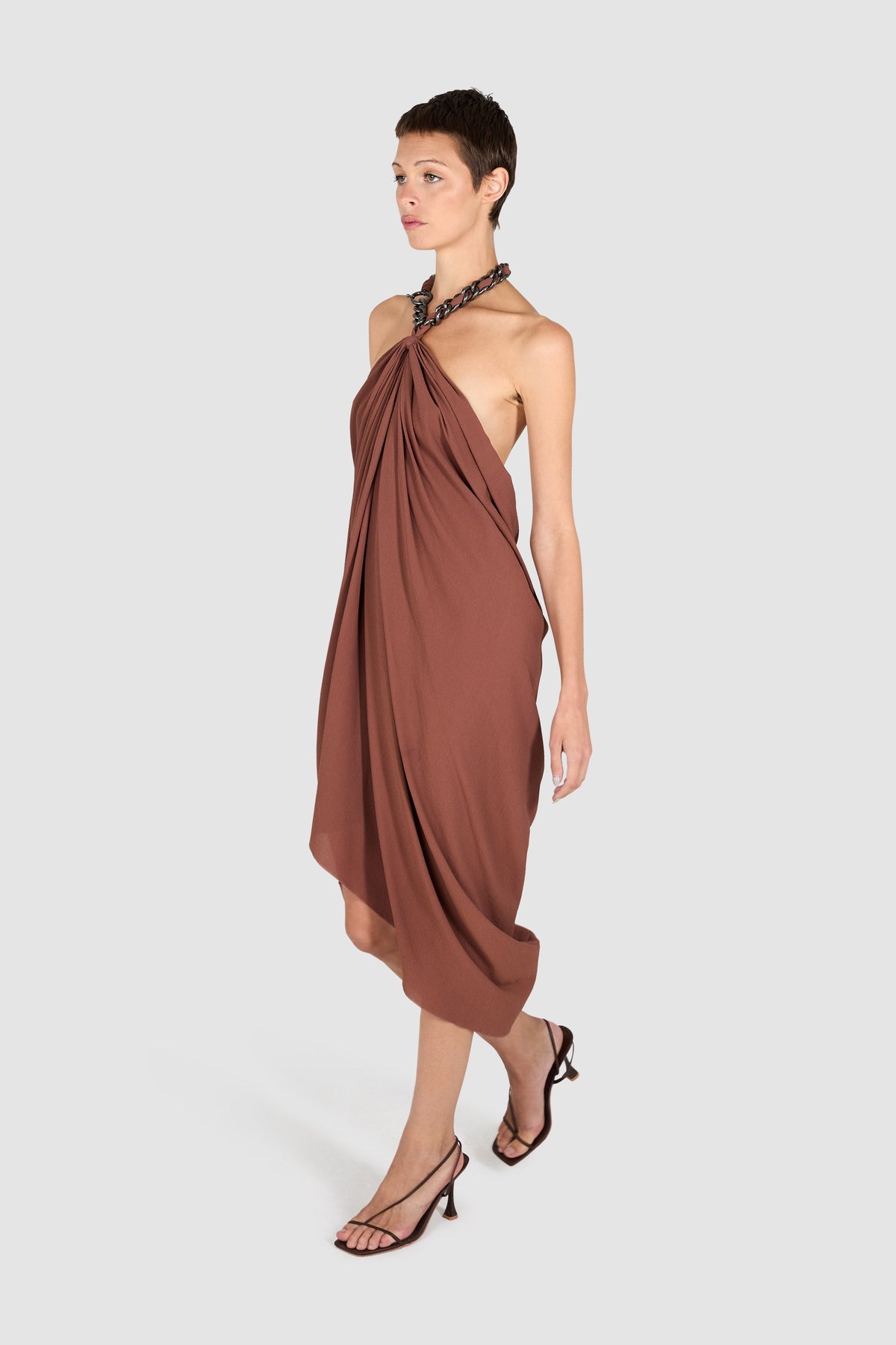 Lanvin 2011 Brown Chain Neckline Backless Dress