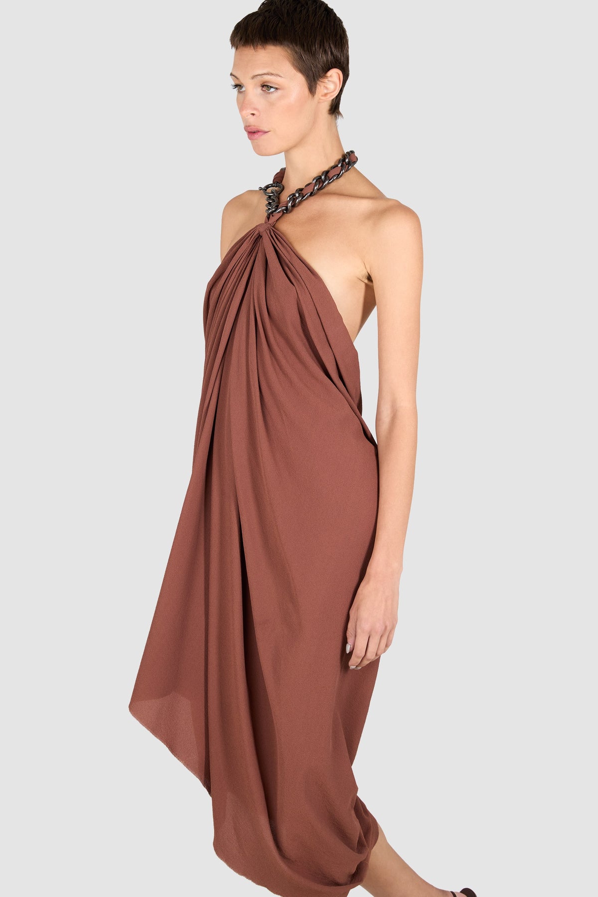 Lanvin 2011 Brown Chain Neckline Backless Dress