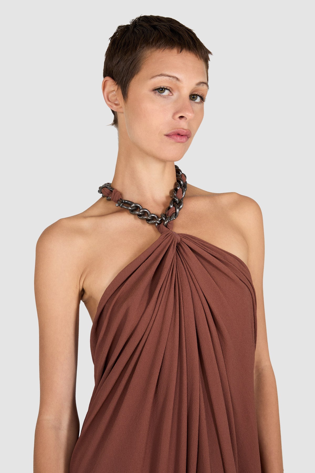 Lanvin 2011 Brown Chain Neckline Backless Dress
