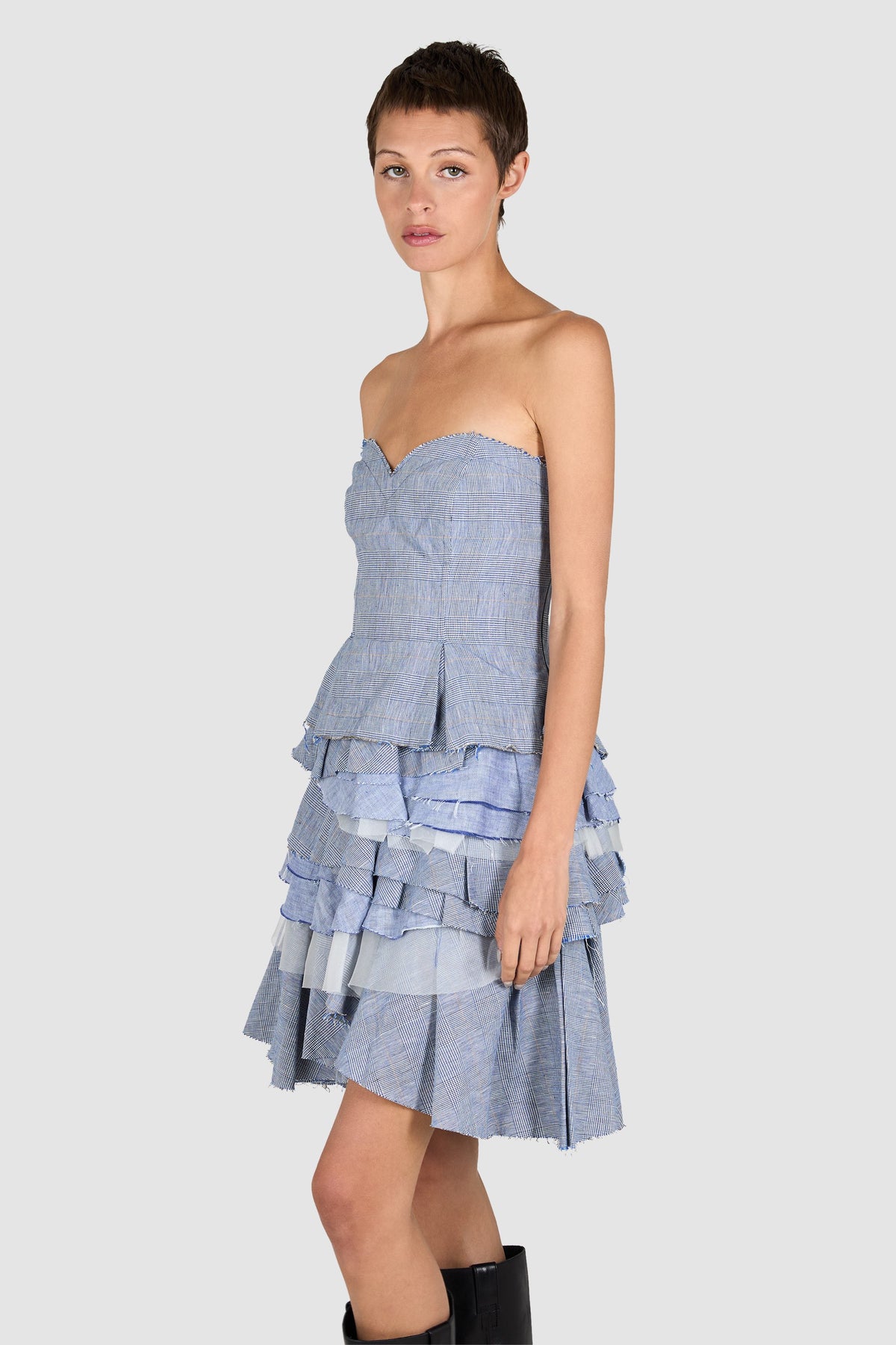 Vintage 2000's Scervino Strapless Ruffled Plaid Dress