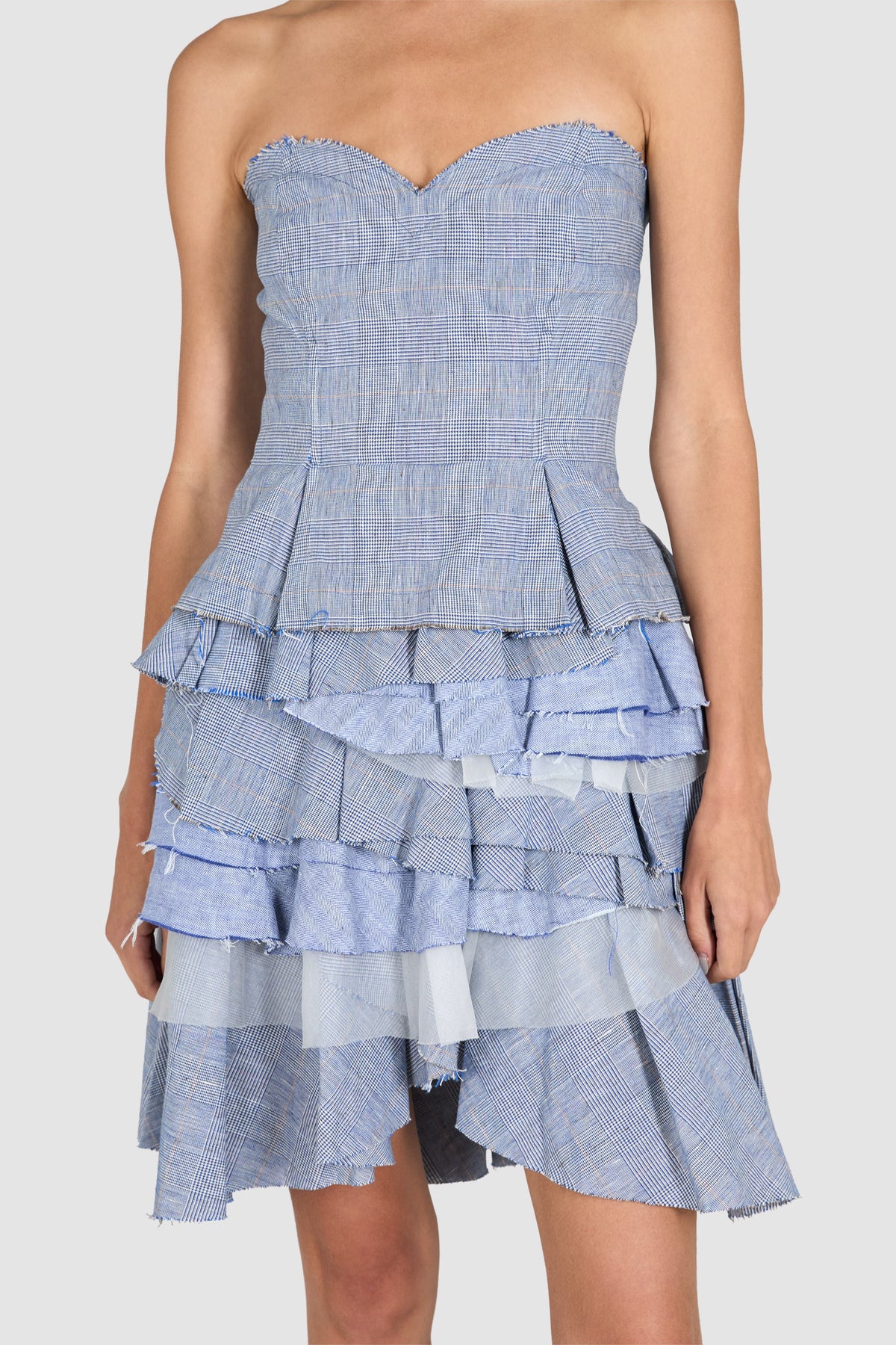 Vintage 2000's Scervino Strapless Ruffled Plaid Dress