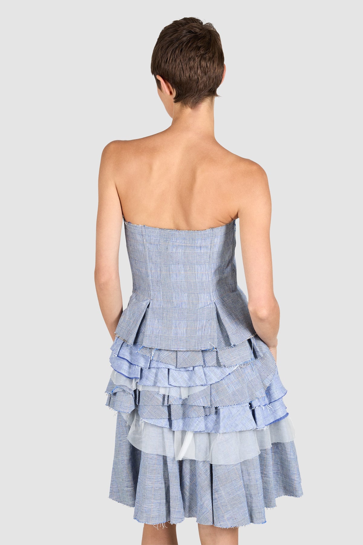 Vintage 2000's Scervino Strapless Ruffled Plaid Dress