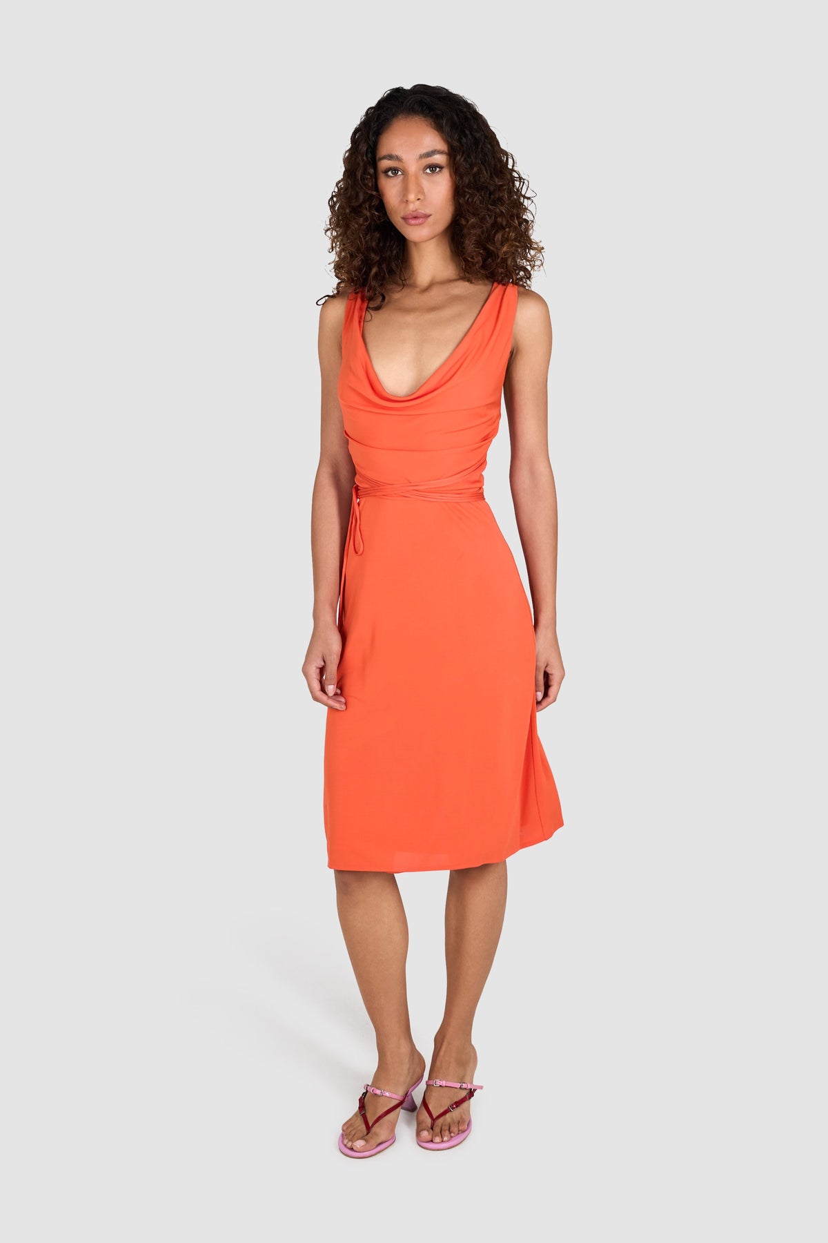 Vintage Versace 1990 Orange Multi Straps Midi Dress