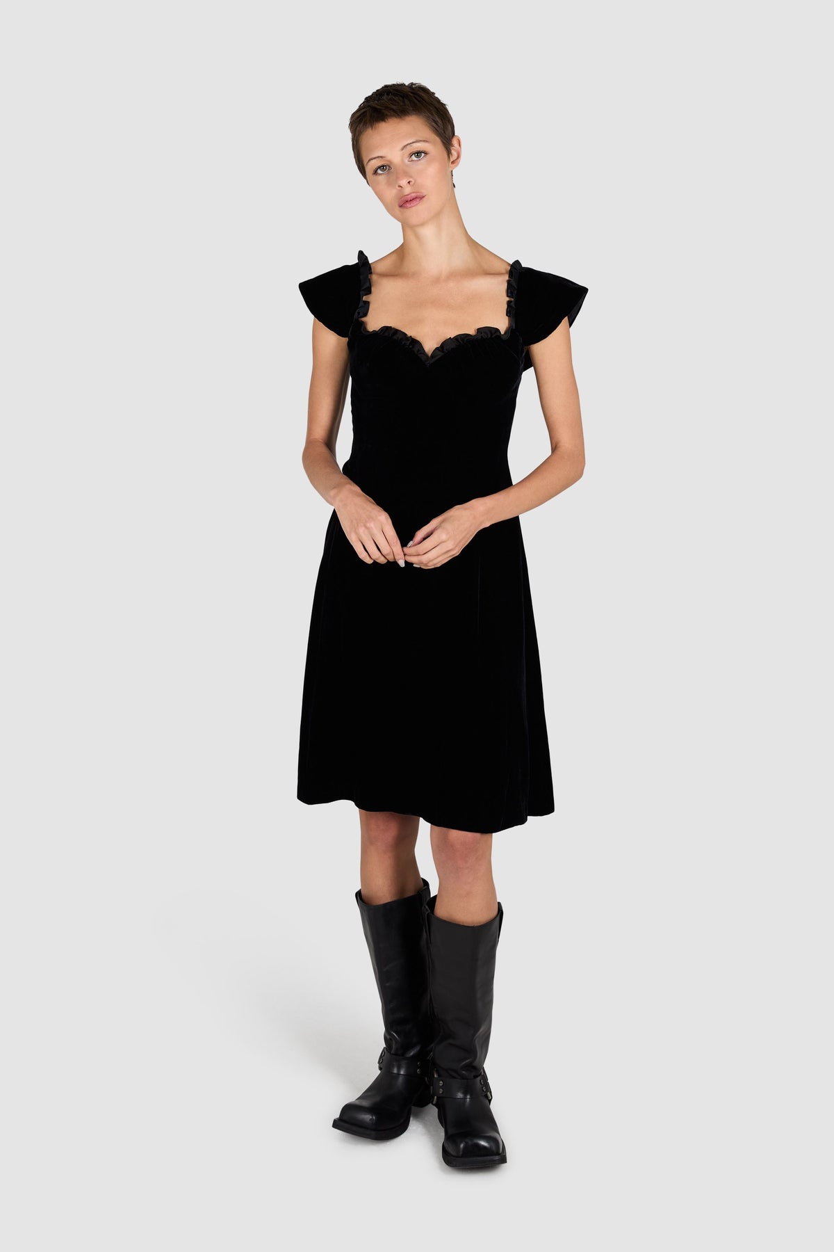 Vintage 1990's Giorgio Armani Black Velvet Babydoll Dress
