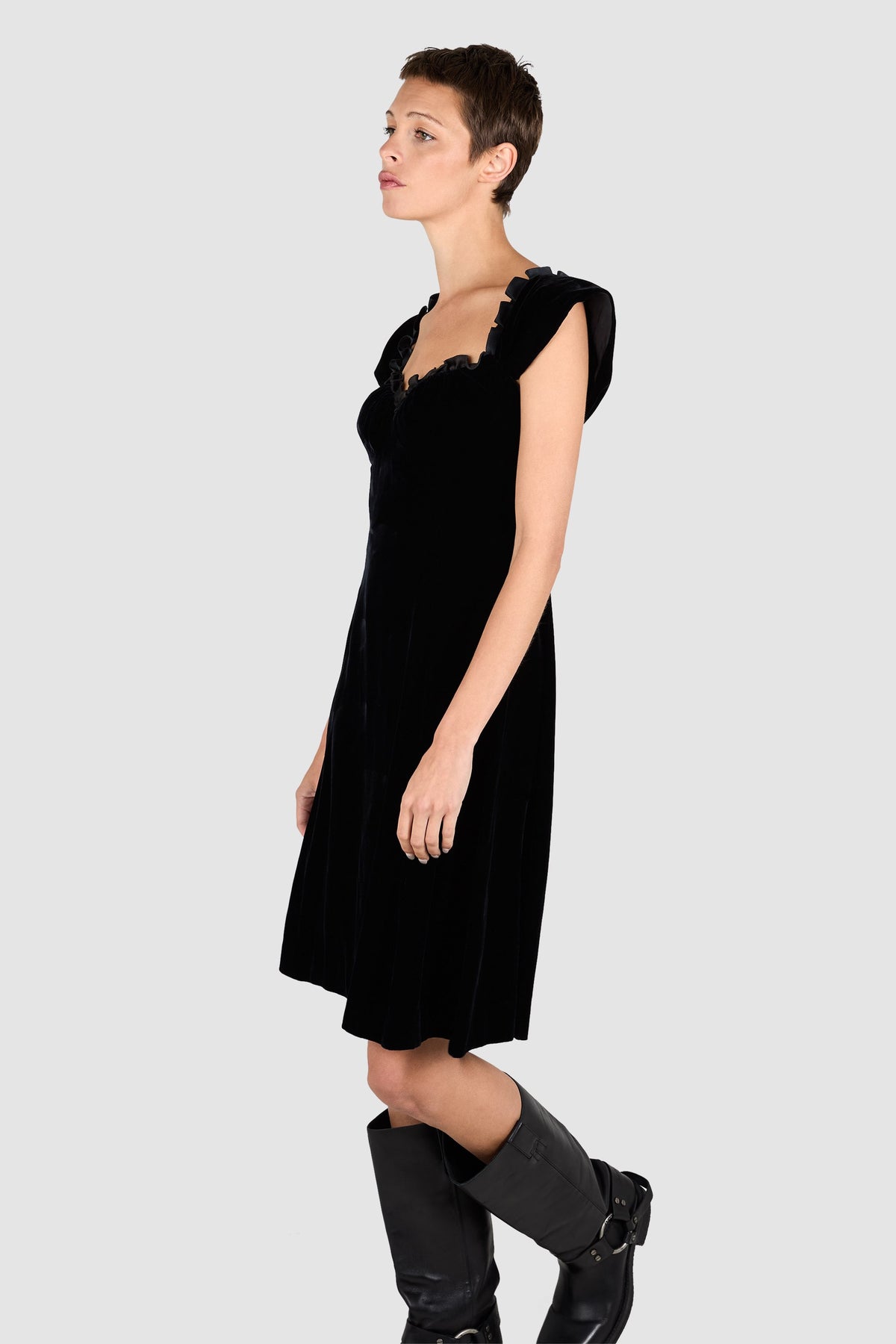 Vintage 1990's Giorgio Armani Black Velvet Babydoll Dress