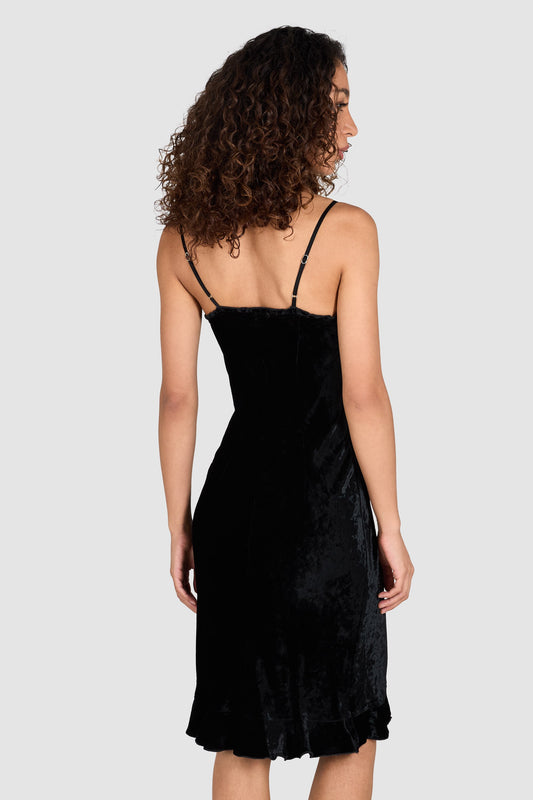 Vintage 2000's Sisley Black Velvet Slip Midi Dress