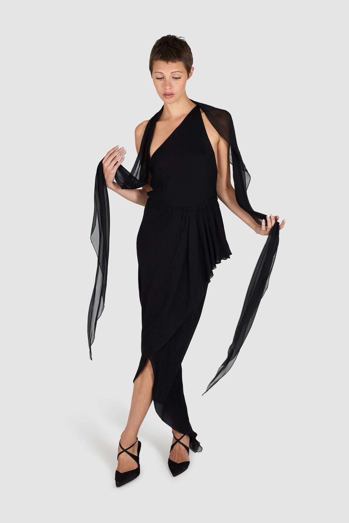 Vintage 1970's Halston black Silk Dress