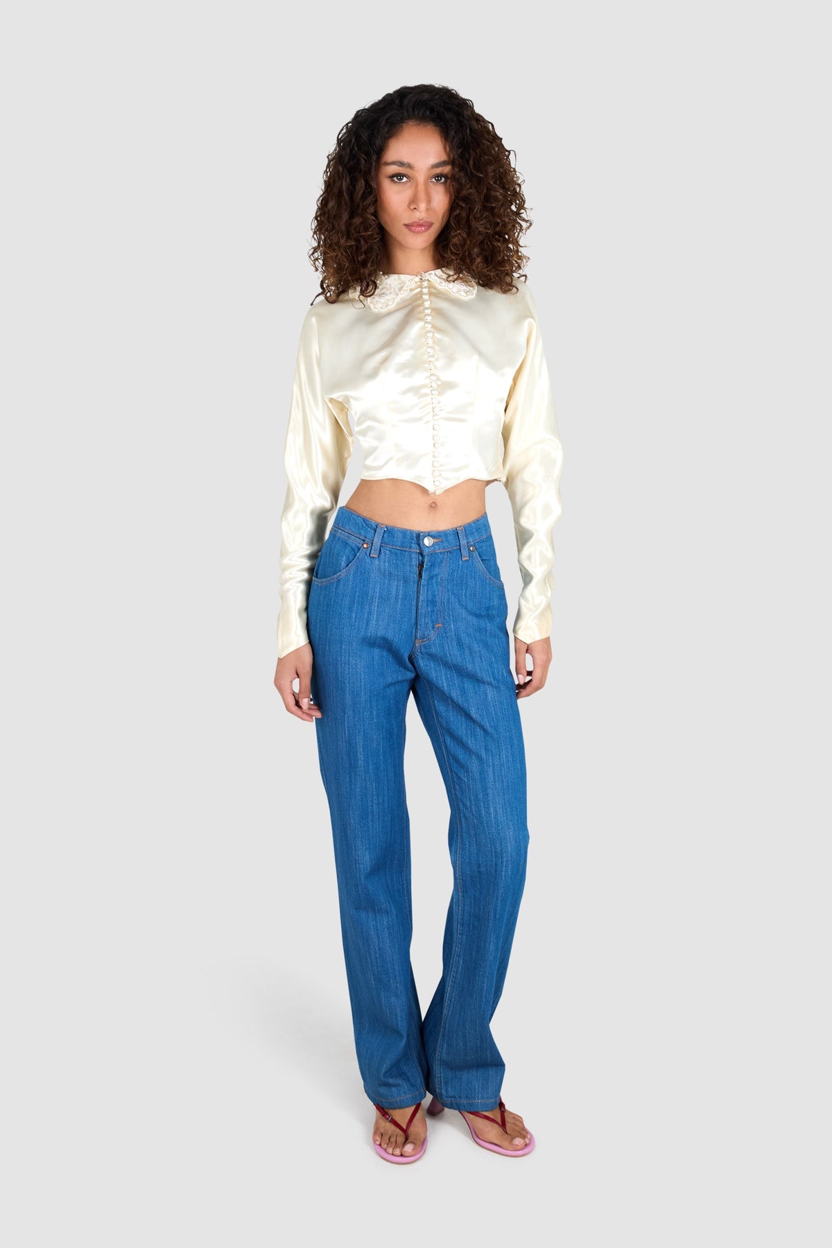 Vintage 1940's Ivory Satin Beaded Crop Blouse