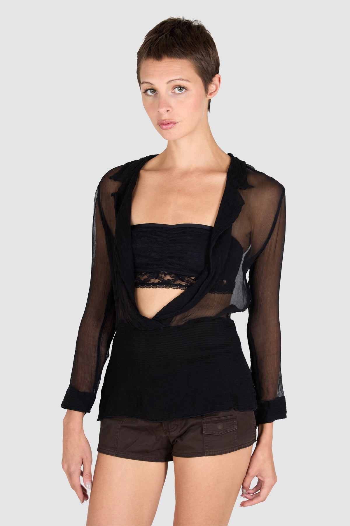 Vintage 2000's Armani Jeans Black Sheer Blouse
