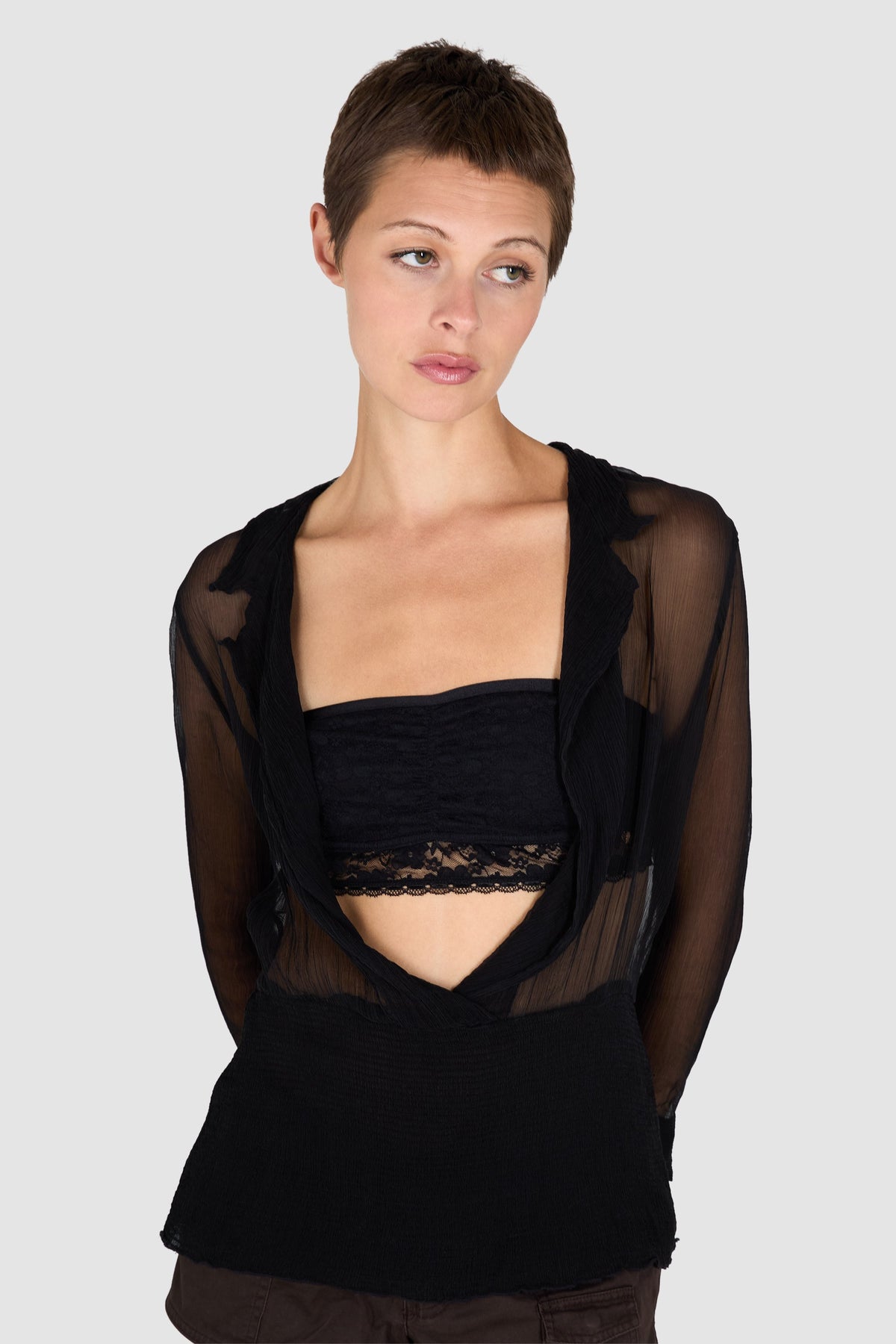 Vintage 2000's Armani Jeans Black Sheer Blouse