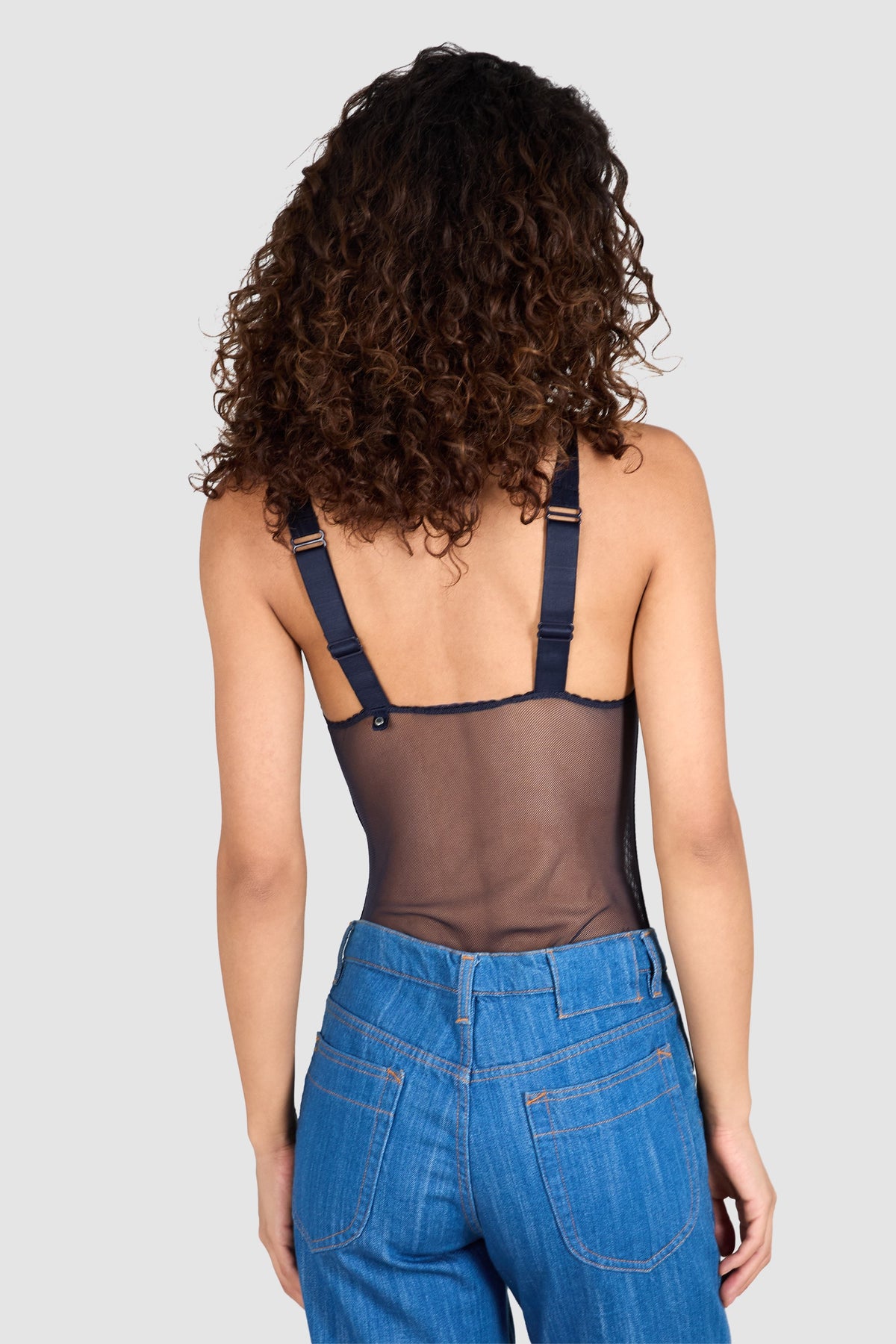 Stella McCartney Mesh and Silk Navy Bodysuit