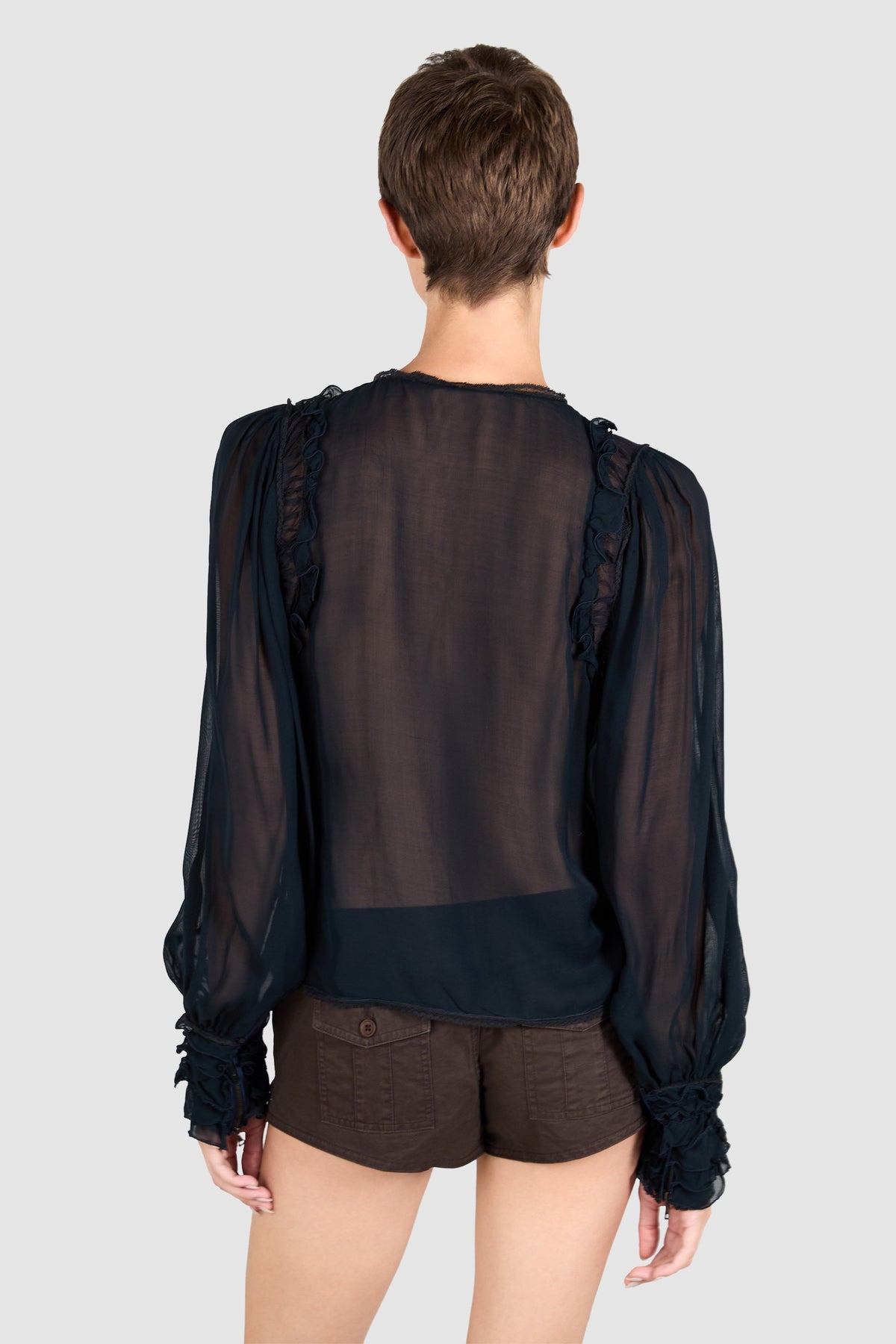 Vintage 2000's Prada Silk Sheer Ruffle Long Sleeve Blouse