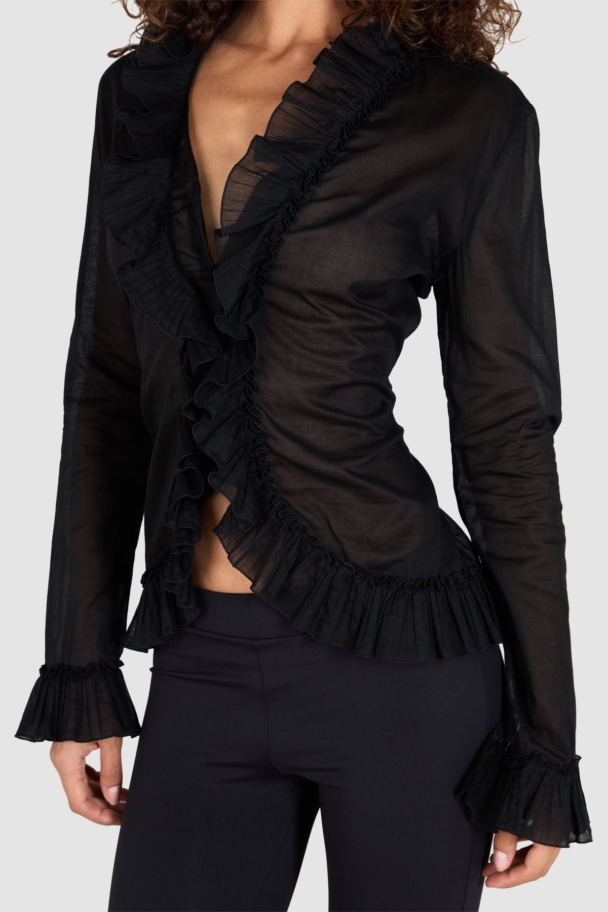Alexander McQueen 2007 Black Ruffle Cotton Blouse