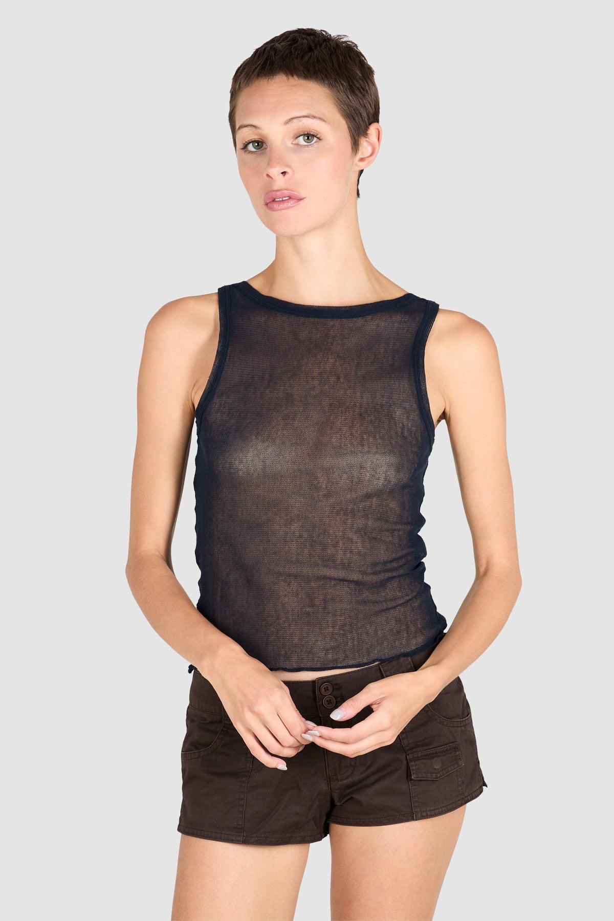 Vintage 1990's Jean Paul Gaultier Nay Blue Mesh Tank Top