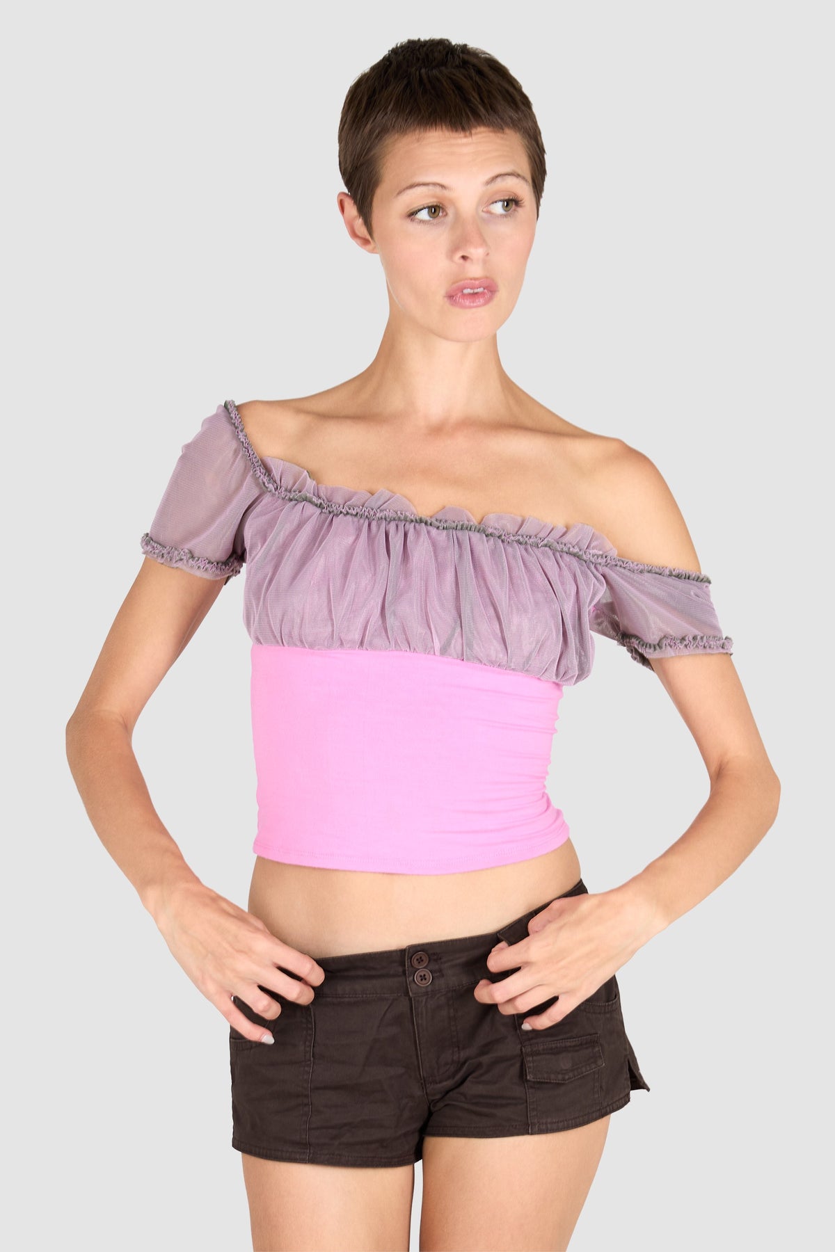 Vintage 2000's Versace Jeans Couture Pink Off Shoulder Top