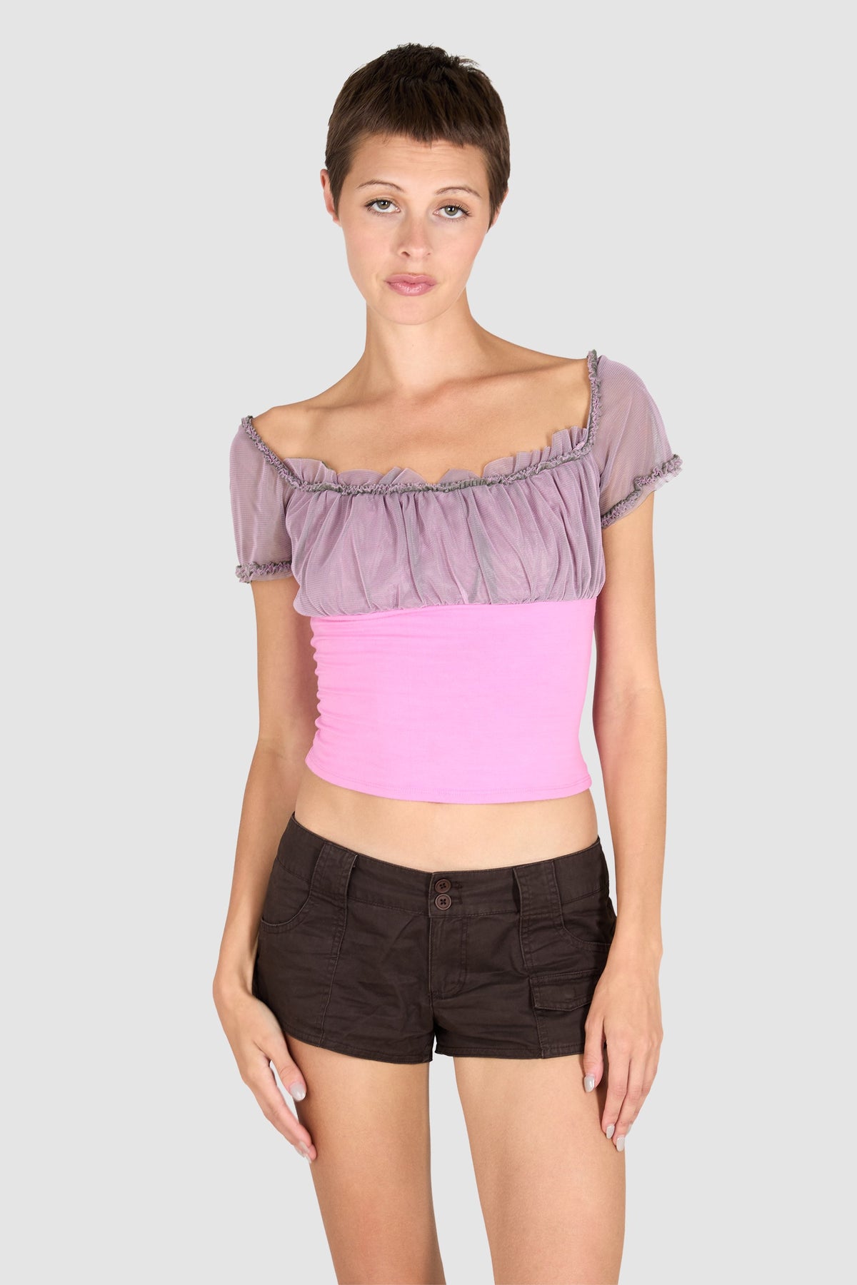 Vintage 2000's Versace Jeans Couture Pink Off Shoulder Top