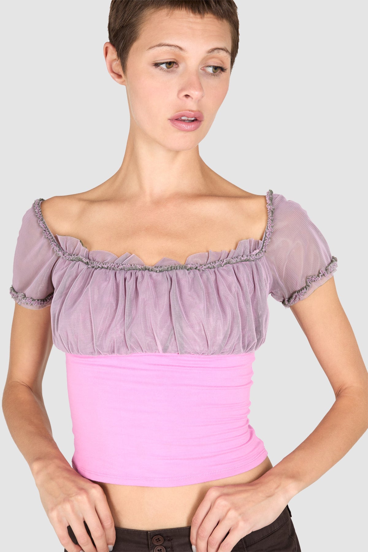 Vintage 2000's Versace Jeans Couture Pink Off Shoulder Top