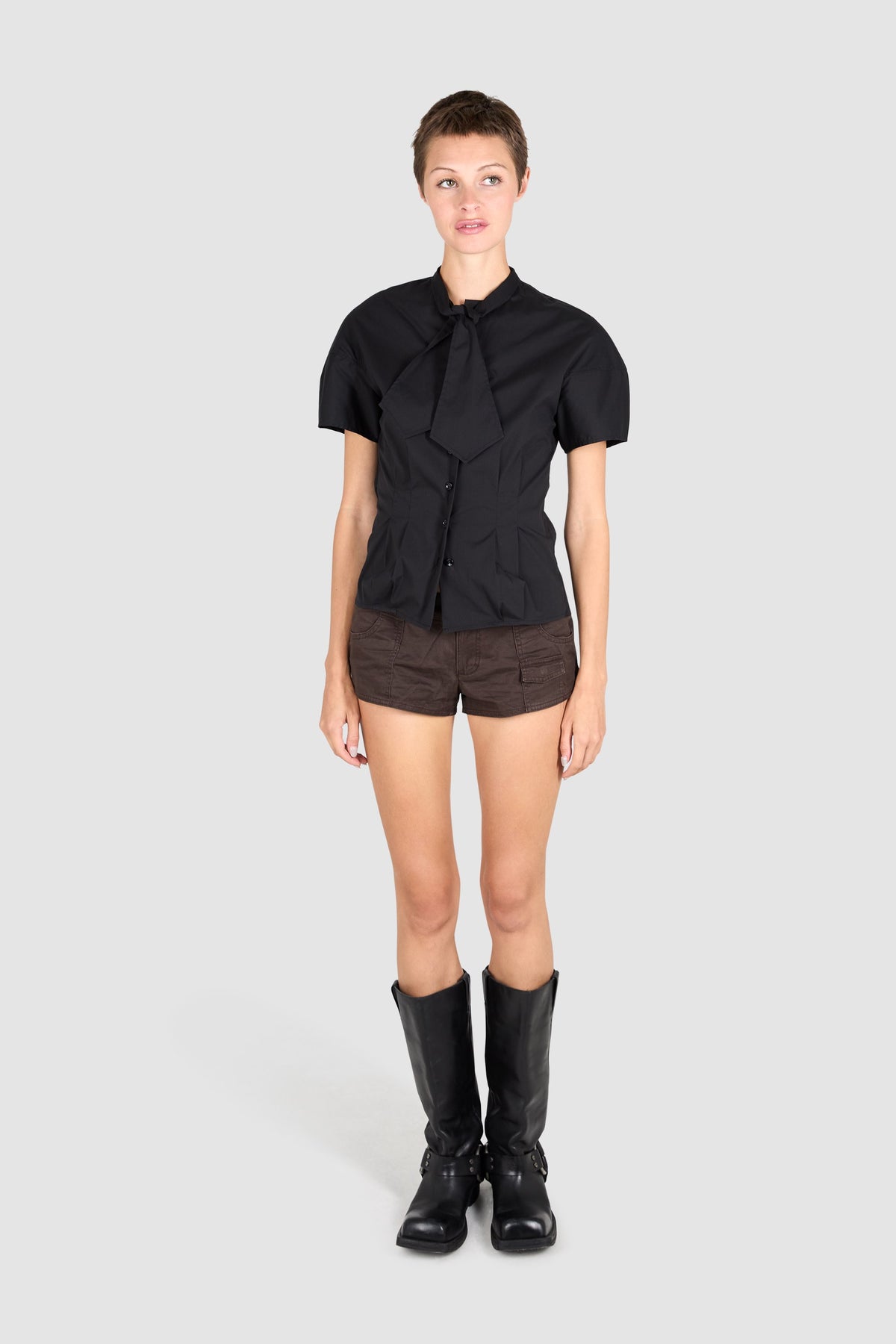 Yves Saint Laurent S/S 2006 Black Tie Up Neck Blouse