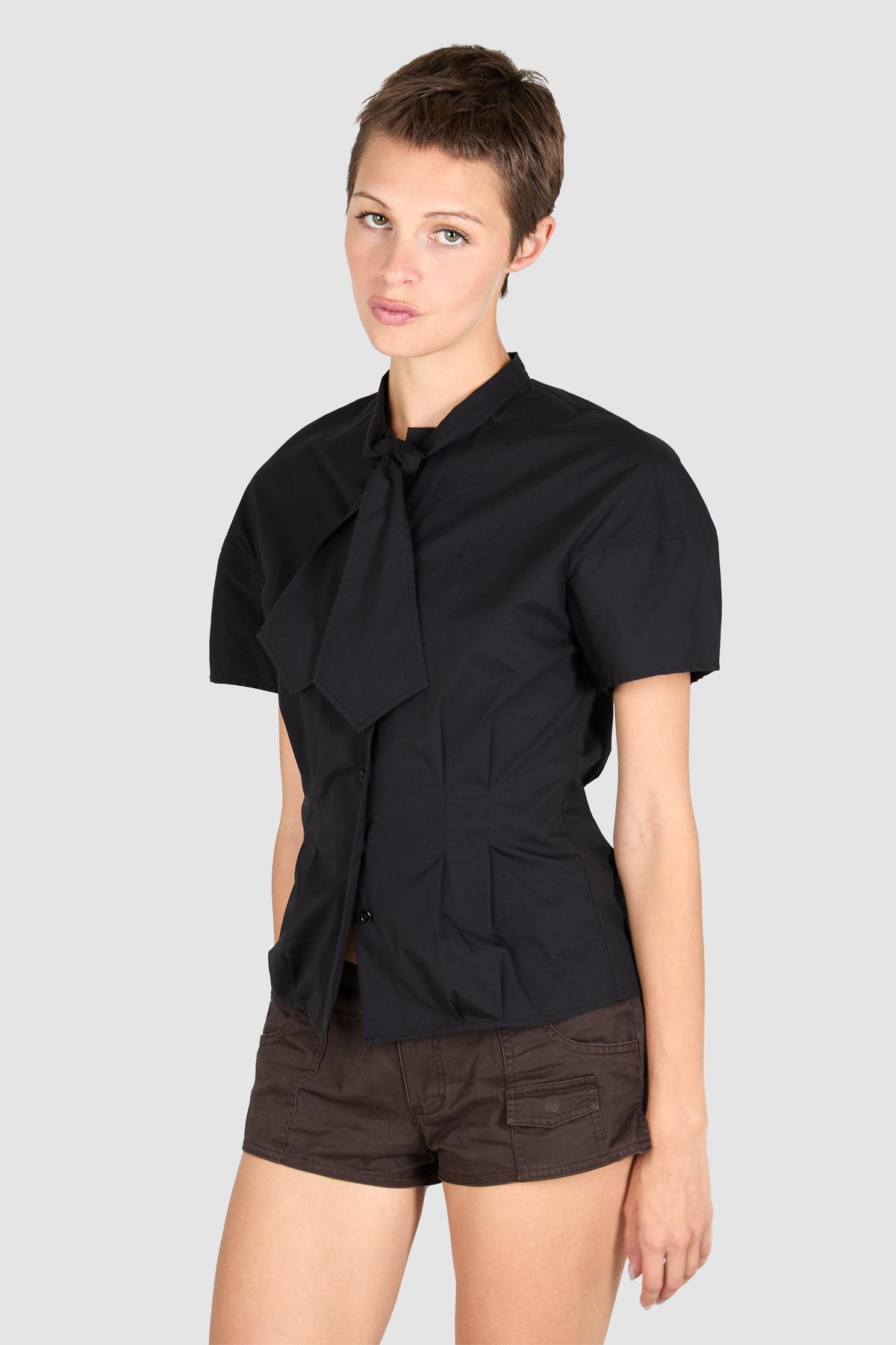 Yves Saint Laurent S/S 2006 Black Tie Up Neck Blouse