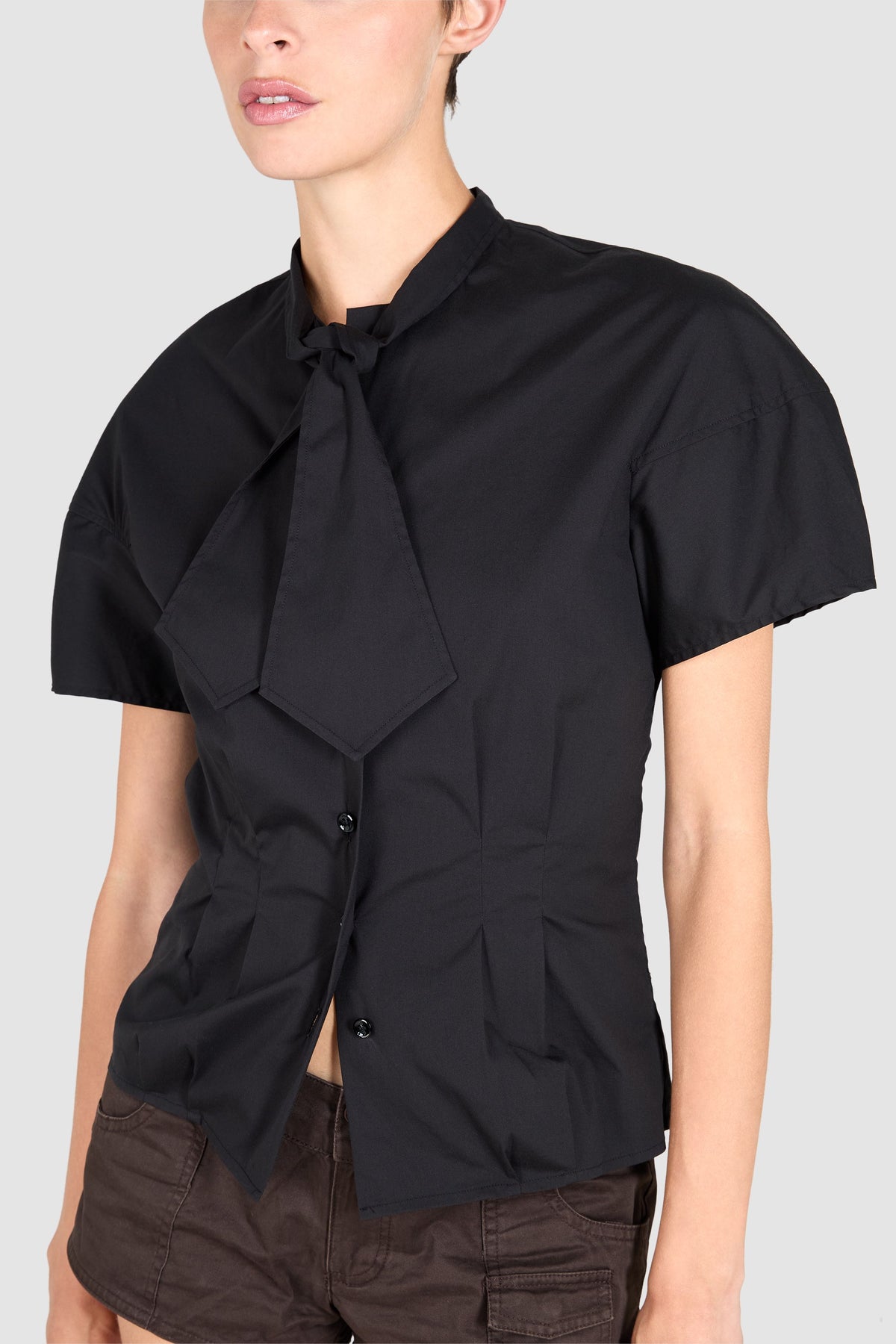 Yves Saint Laurent S/S 2006 Black Tie Up Neck Blouse