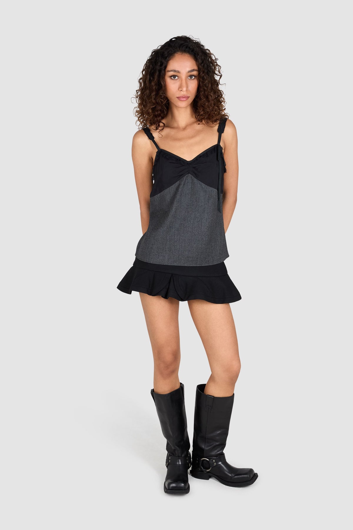 Miu Miu Ribbon Cami Wool Grey Top