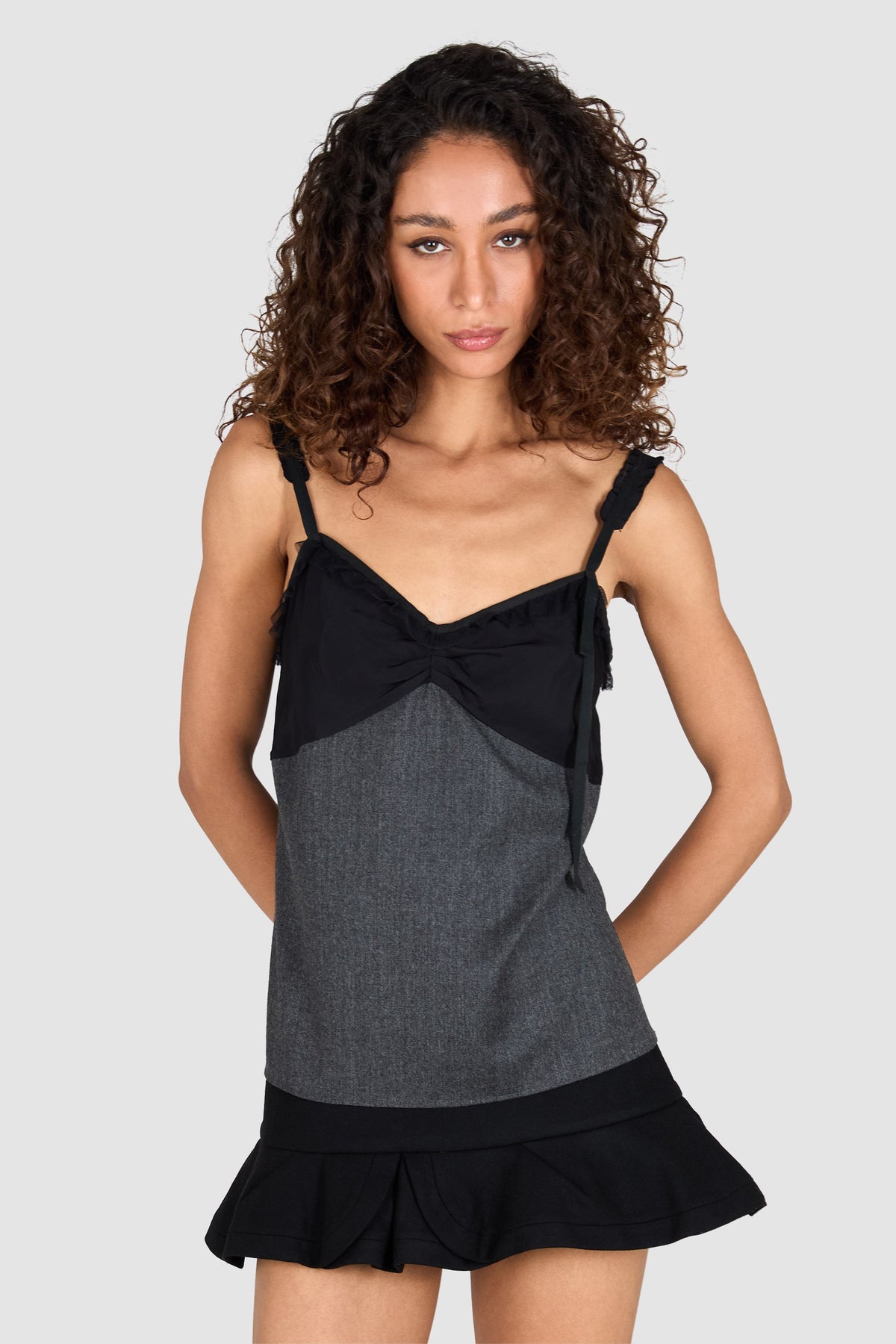Miu Miu Ribbon Cami Wool Grey Top