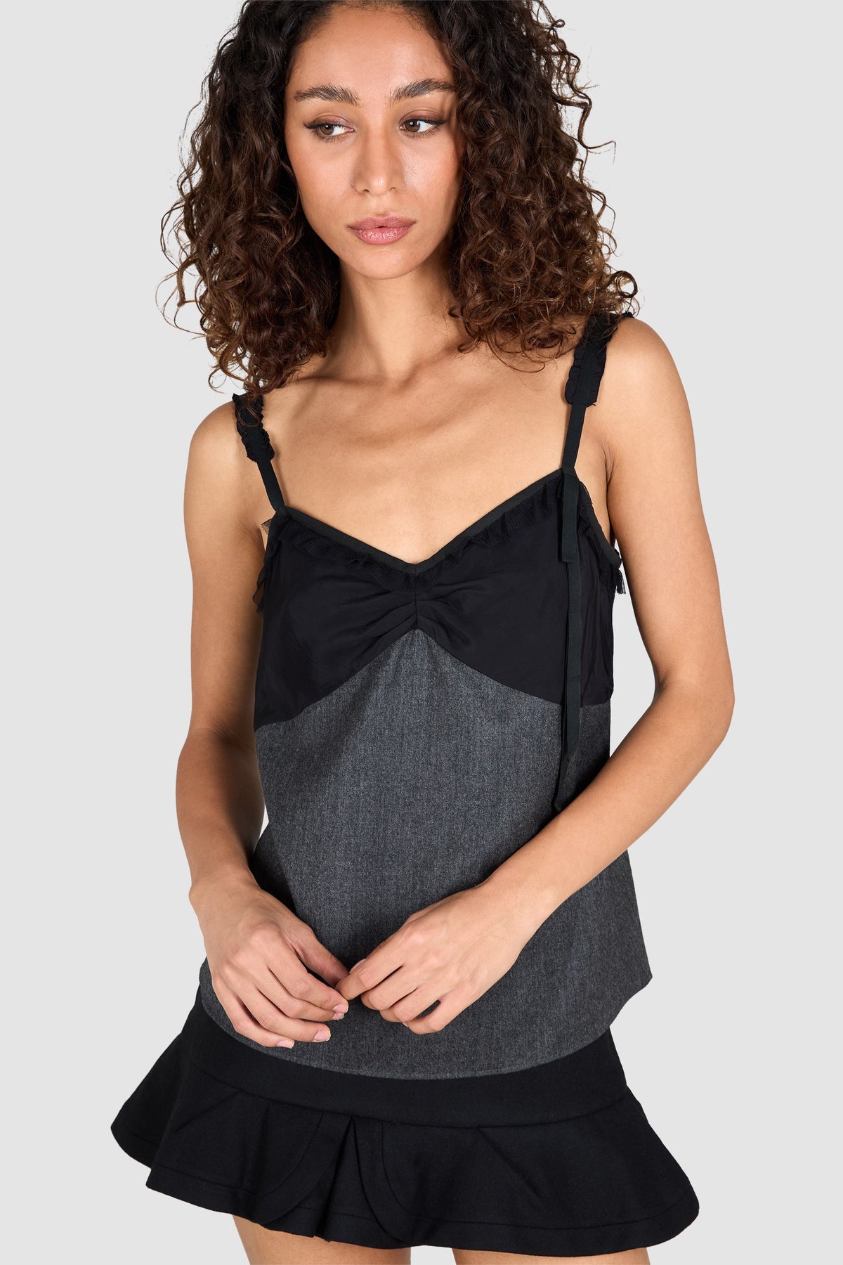 Miu Miu Ribbon Cami Wool Grey Top