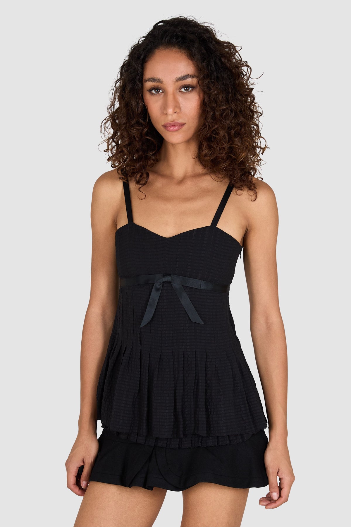 Vintage 2000’s Marc by Marc Jacobs Black Pleated Silk Babydoll Tank Top