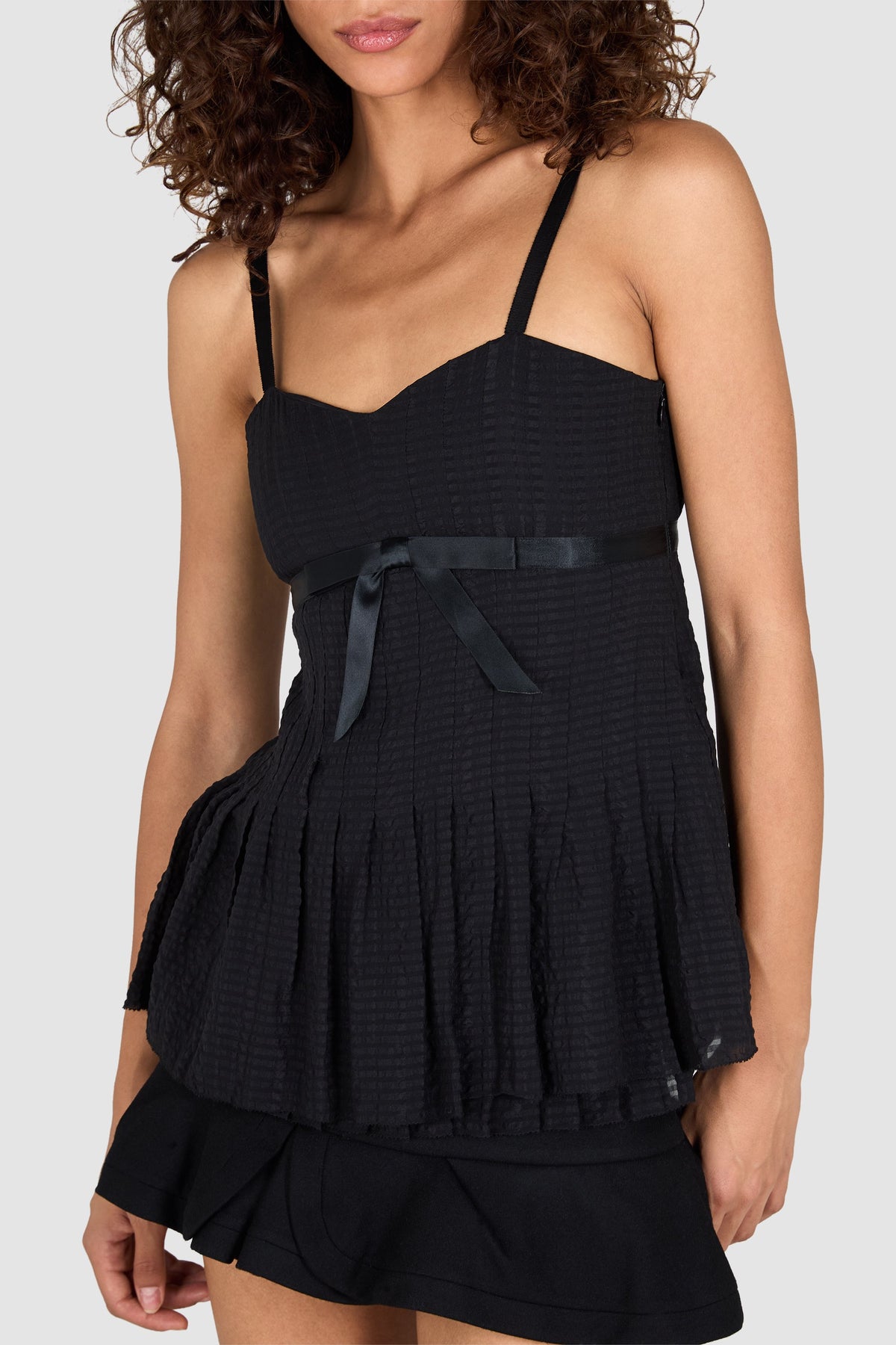 Vintage 2000’s Marc by Marc Jacobs Black Pleated Silk Babydoll Tank Top