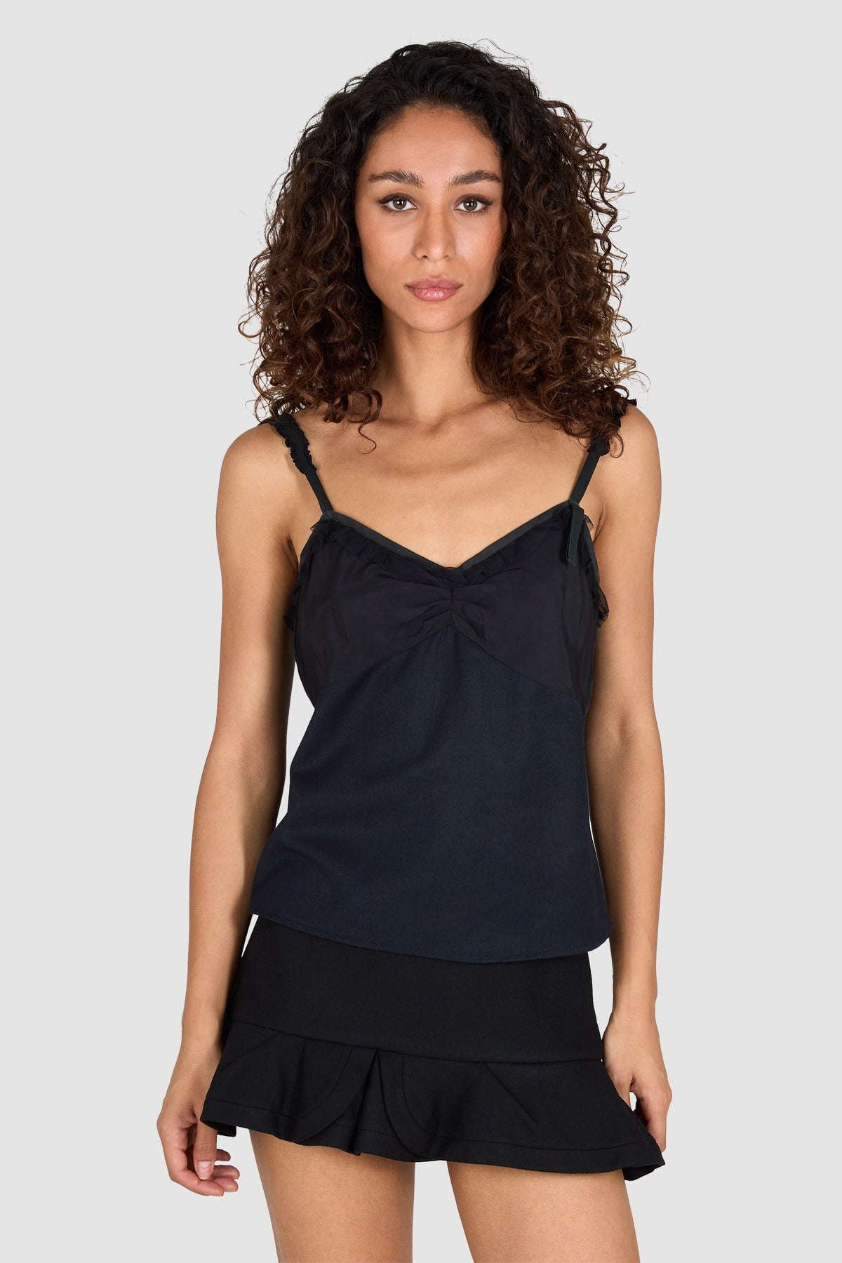 Miu Miu Ribbon Cami Wool Black Top