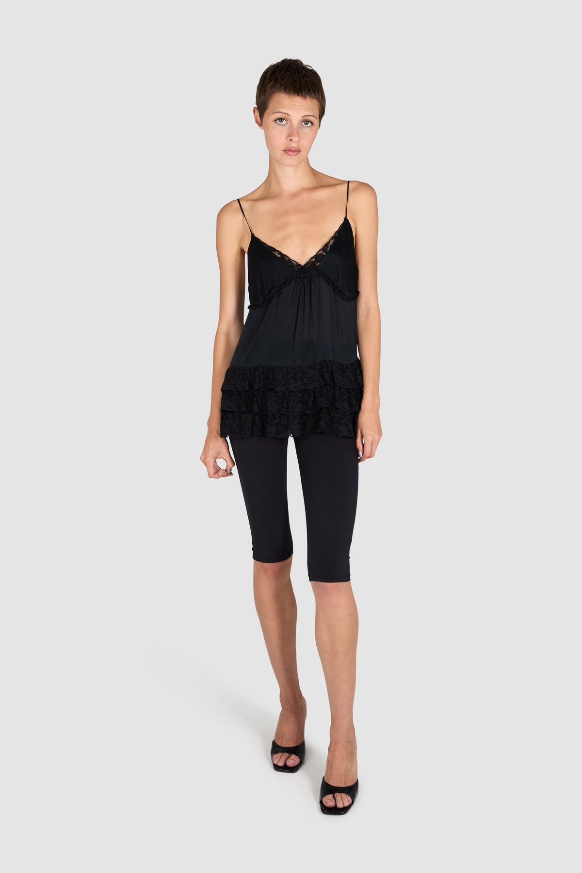 Miu Miu Black Sill Ruffle Cami Top