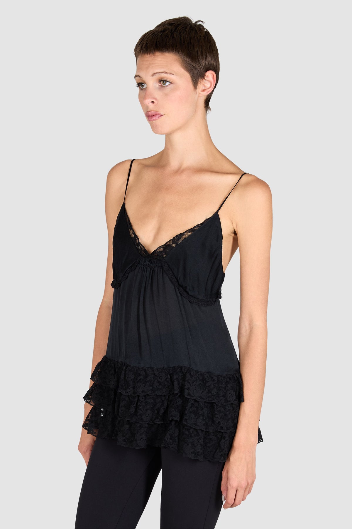 Miu Miu Black Sill Ruffle Cami Top