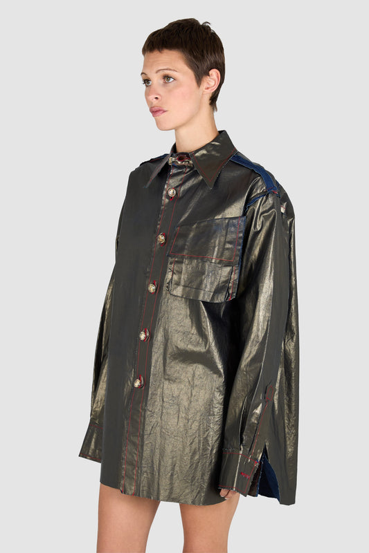 Vintage Vivienne Westwood S/S 1993 Denim Gold Waxed Shirt