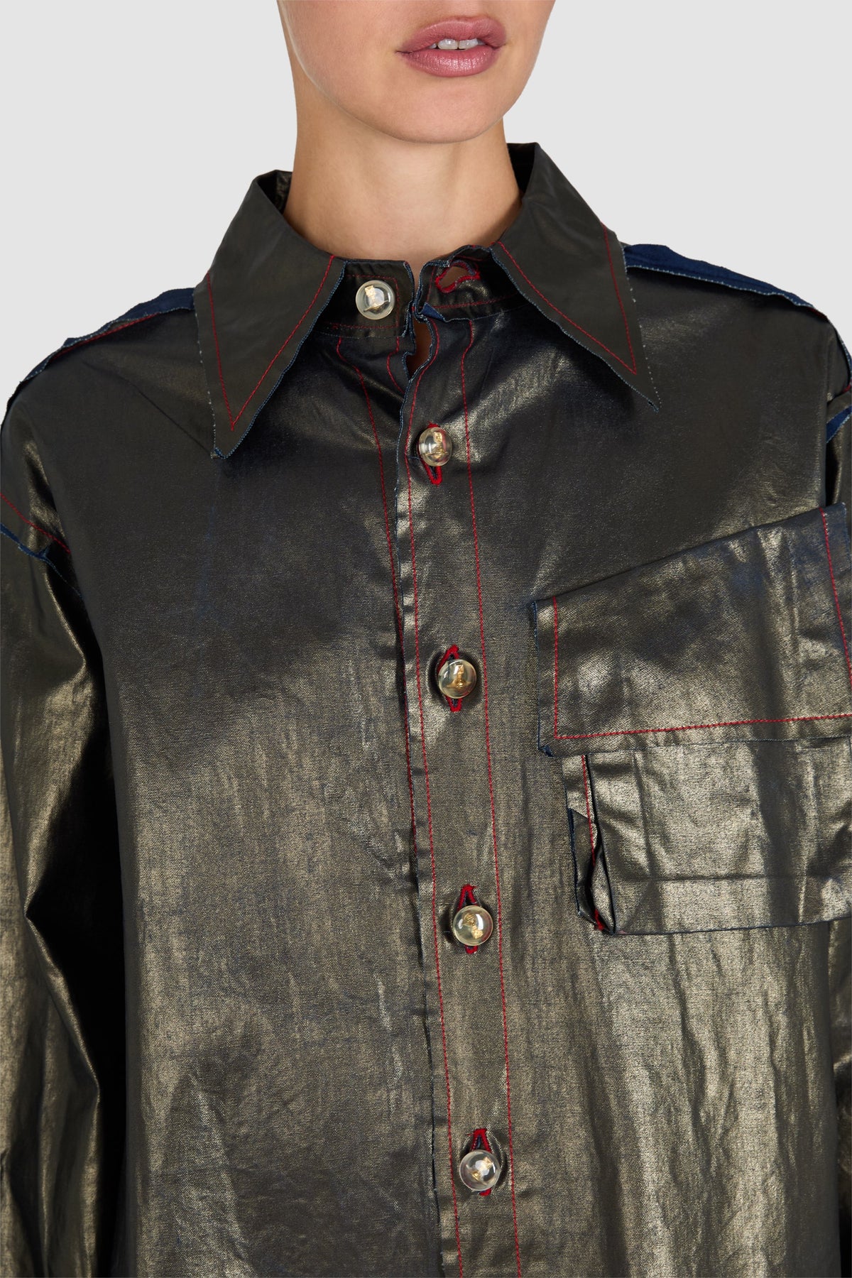 Vintage Vivienne Westwood S/S 1993 Denim Gold Waxed Shirt