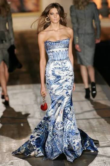 Roberto Cavalli F/W 2005-06 Ming Print Corset Gown