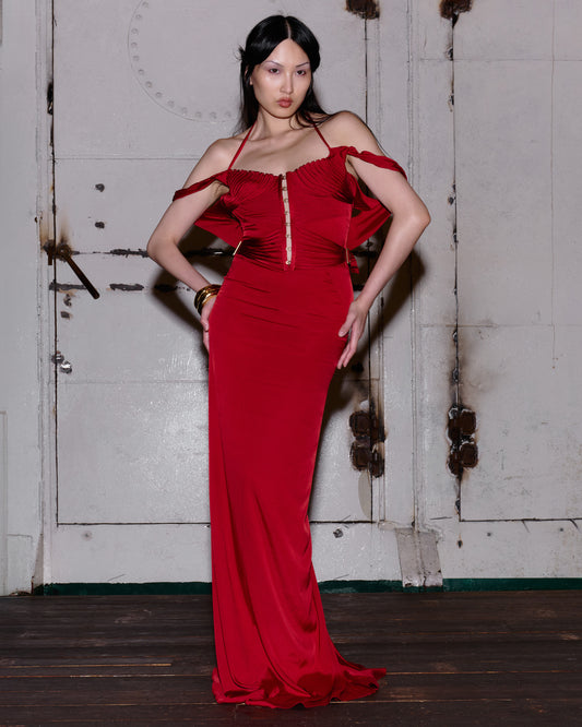 Vintage Gucci Tom Ford F/W 2003 Red Silk Corset Gown