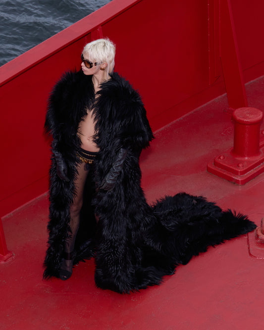 A/W 2000/01 Long Black Magnolian Lamb Evening Coat