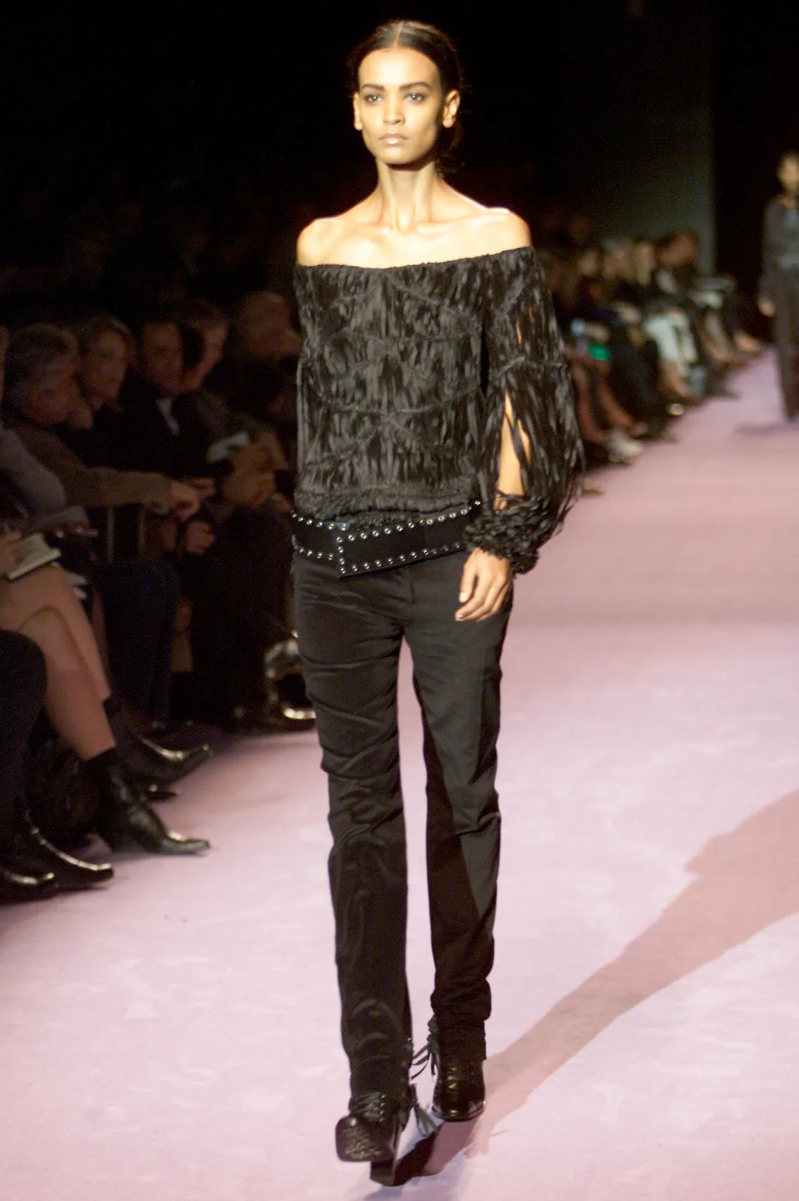 Vintage Yves Saint Laurent F/W 2001 Black Leather Wide Belt