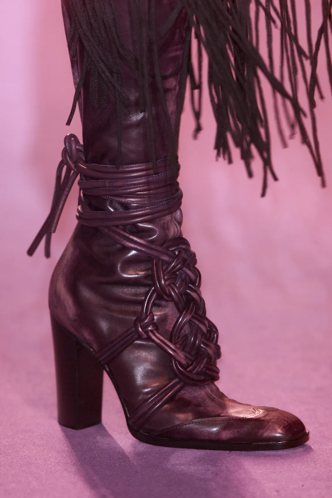 Vintage Yves Saint Laurent F/W 2001 Black Leather Lace High Boots