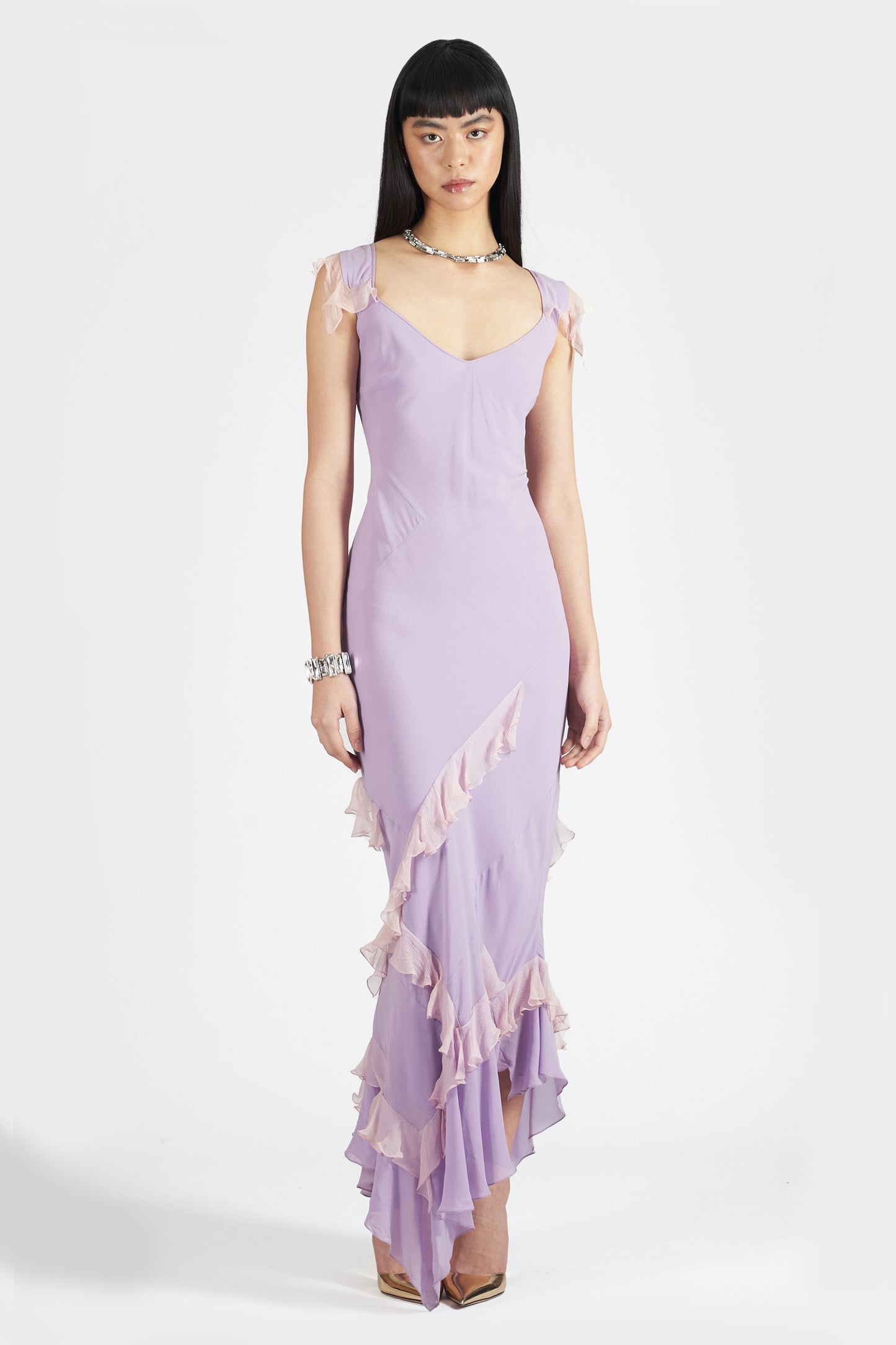 Vintage 2000’s Lilac Ruffled Silk Dress