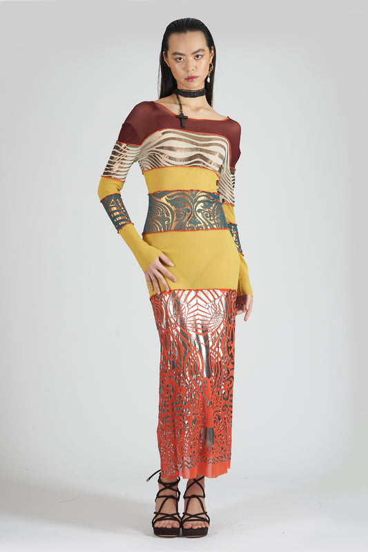 Vintage 1996 Cyberbaba Tattoo Body Mesh Dress