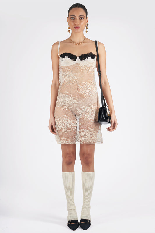 Vintage F/W 2001 Runway Ivory Lace Slip Dress